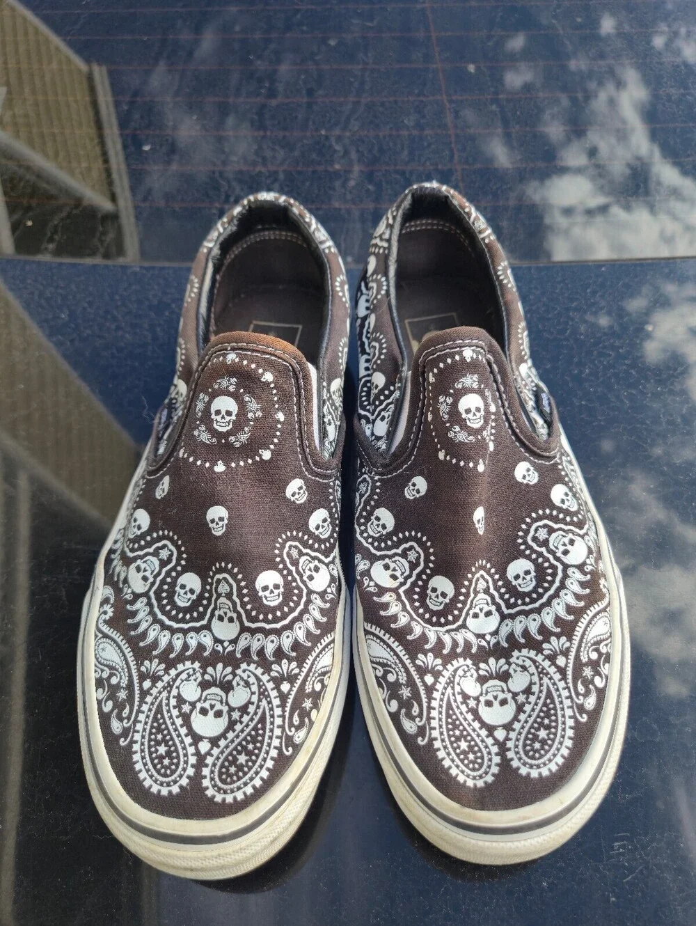 Vans Slip-On Shoes with Skull and Paisley Print, Size 7 Men's / 8.5 Women's